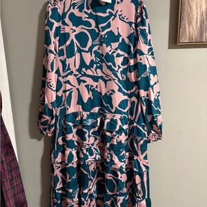 Elegant Long Sleeve Pink and Blue Dress